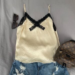 Reformation silk and lace top